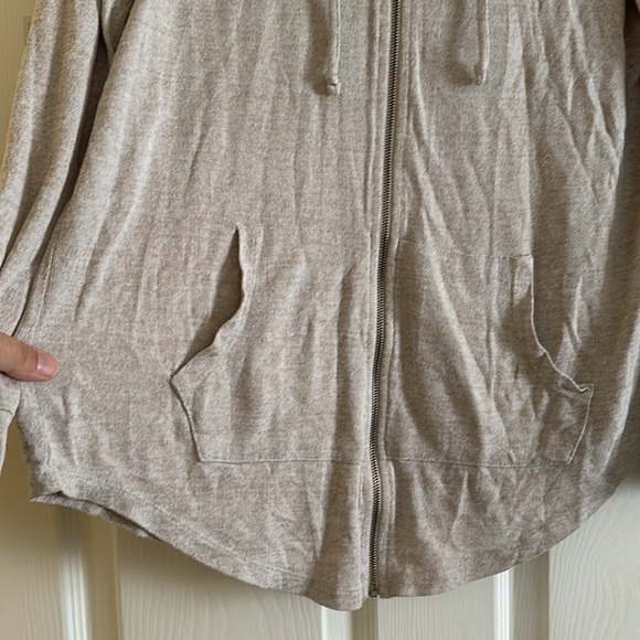 Lightweight Oatmeal Hooded Zip Up Cardigan Jacket - Picture 5 of 7